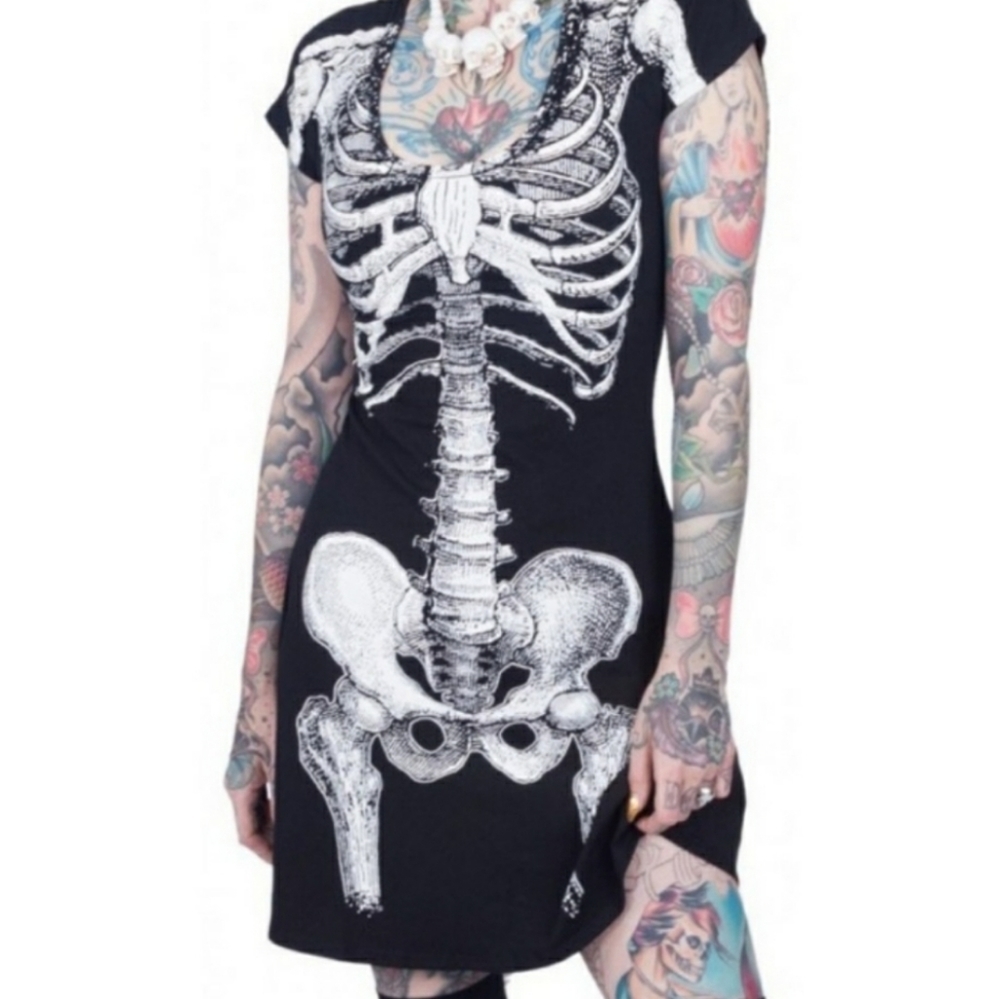 Black Skeleton Print Mini Dress